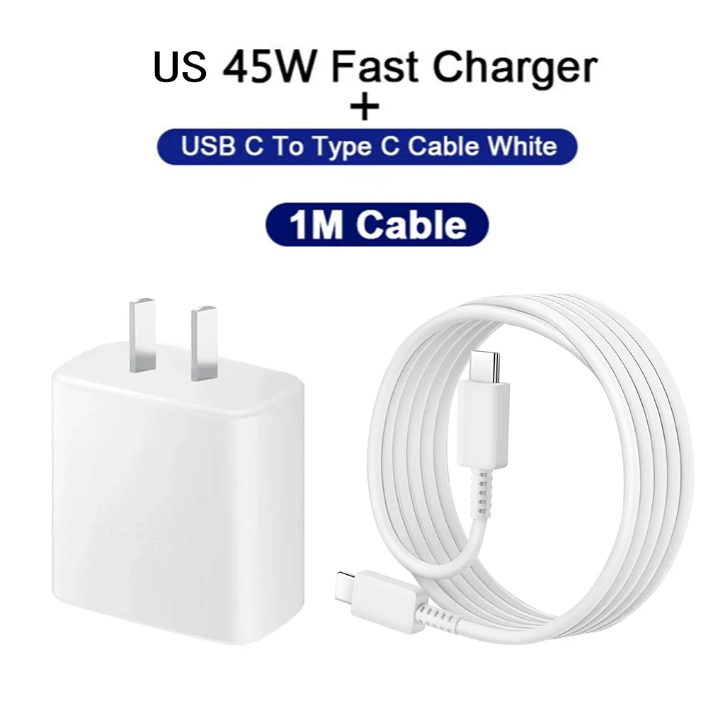 45W PD Charger for Samsung Galaxy S24 S23 S22 Quick Charge 3.0 USB C to Type C Cable Super Fast Charging Phone Adapter