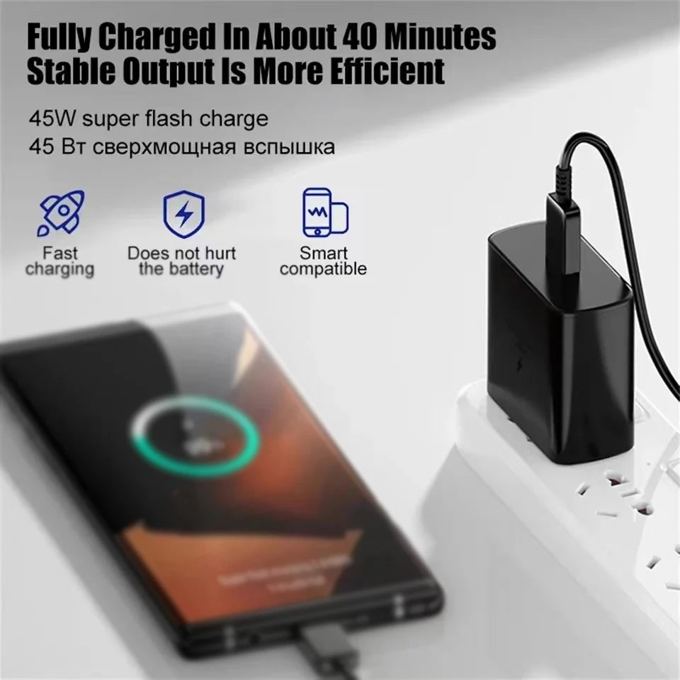 45W PD Charger for Samsung Galaxy S24 S23 S22 Quick Charge 3.0 USB C to Type C Cable Super Fast Charging Phone Adapter
