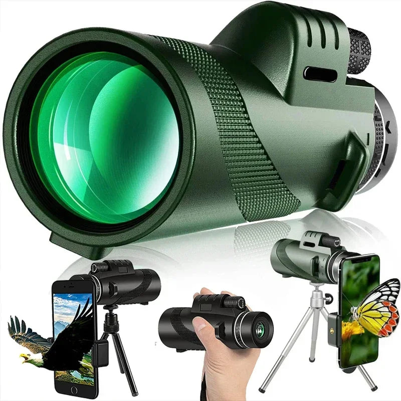 80X100 Times Portable Single Tube High-Definition Telescope for Defecation, Low Light Night Vision, Mobile Phone Telescope