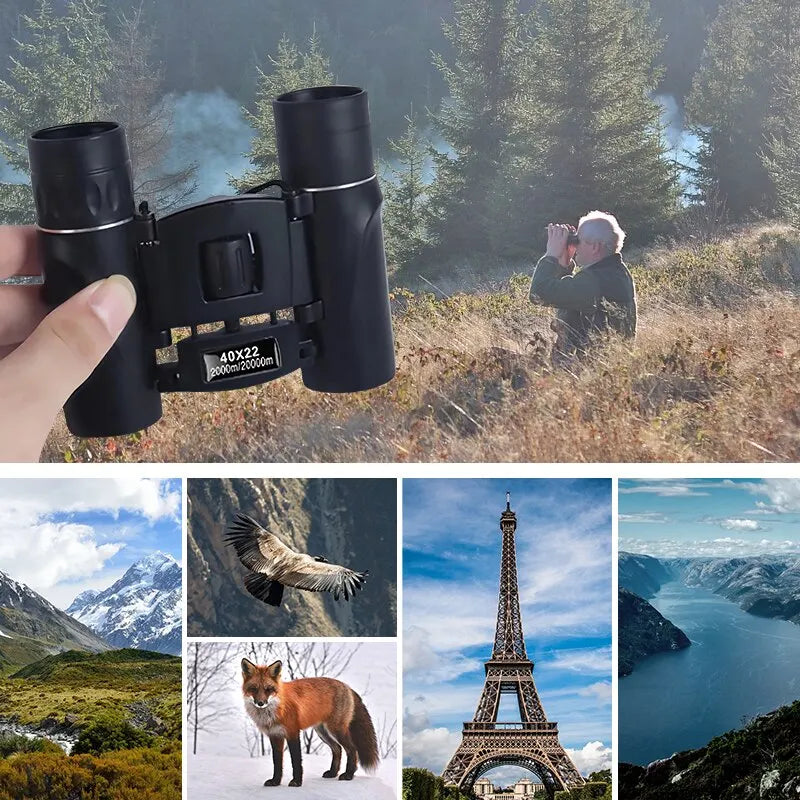40X22 HD Powerful Binoculars 2000M Long Range Folding Mini Telescope BAK4 FMC Optics for Hunting Sports Outdoor Camping Travel