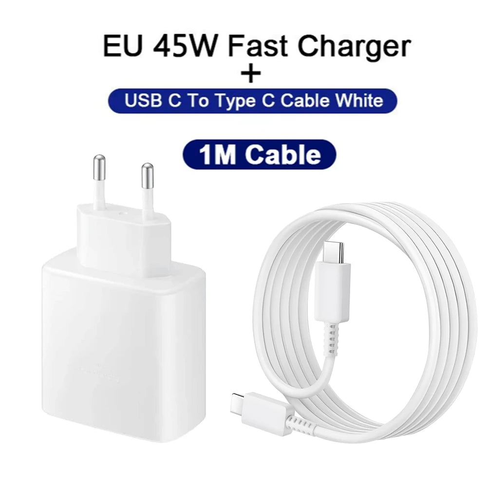 45W PD Charger for Samsung Galaxy S24 S23 S22 Quick Charge 3.0 USB C to Type C Cable Super Fast Charging Phone Adapter