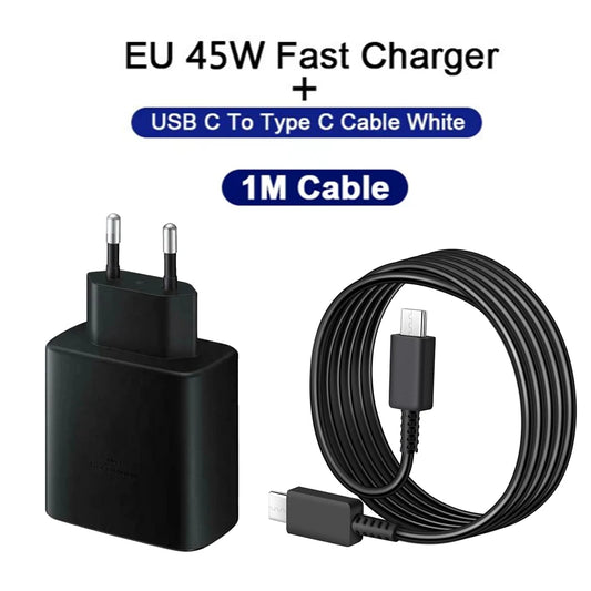 45W PD Charger for Samsung Galaxy S24 S23 S22 Quick Charge 3.0 USB C to Type C Cable Super Fast Charging Phone Adapter