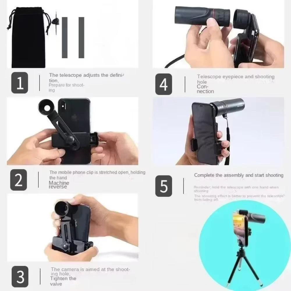 Mini Portable 2000X25 HD Monocular Telescope Mobile Phone Telescope with Holder Camping Hunting Birdwatching Telescope